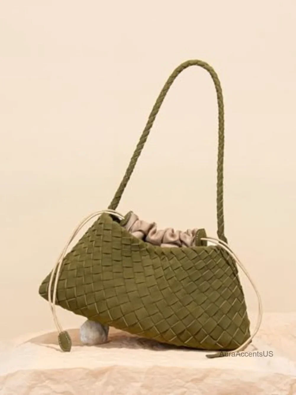 Slouchy Woven Hobo Bag Women's Suede Shoulder Purse Tote Faux Leather